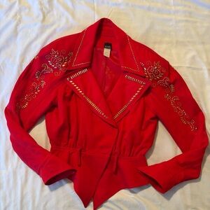 IIF Studded Rhinestone Red Peplum Jacket Womens‎ Medium Red Good Vintage 80s